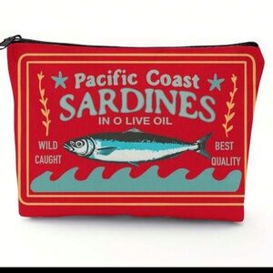New Red Pacific Coast Sardines Make Up Carryall Canvas Zip Top Pouch OS